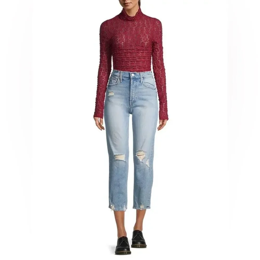 NWOT Free People |  Wo Day & Night Lace Long Sleeve Bodysuit Holly‎ Berry S